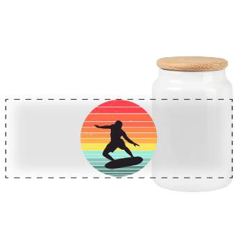 surf, surfer, surfeur - Boîte à biscuits avec couvercle en bois - blanc - Devant
