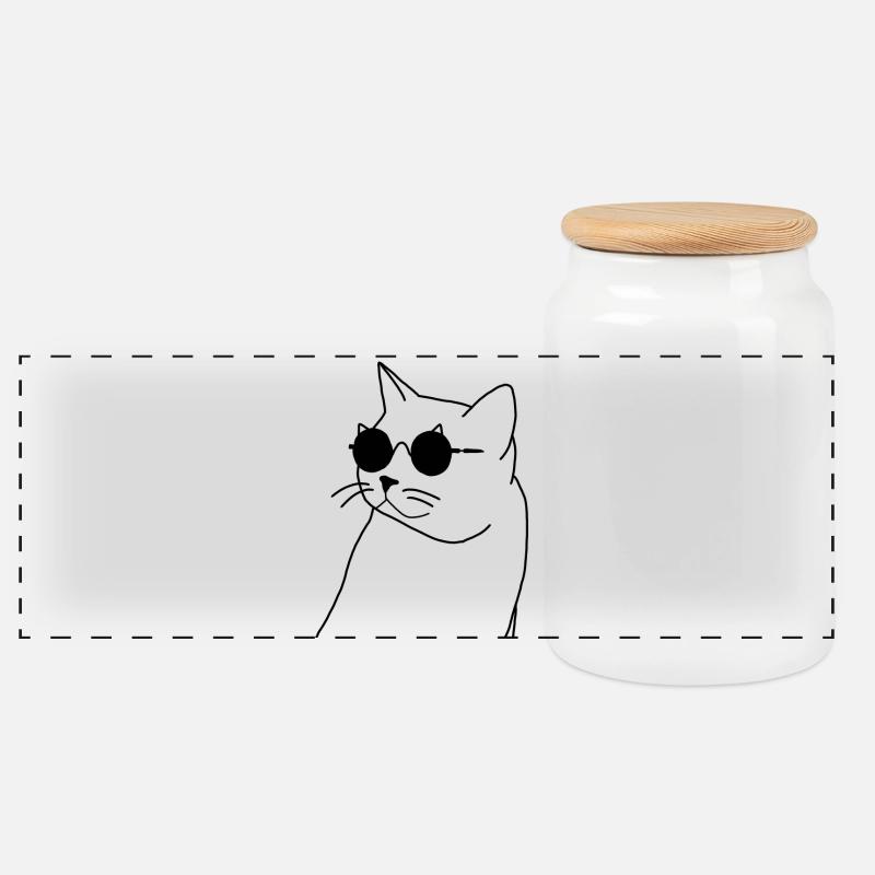 Katze mit Brille - Panorama Keksdose mit Holzdeckel - Weiß
