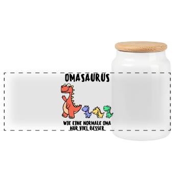 Grandma Grandmother Dinosaur Humorous Statement - Panoramic Cookie Jar with Wooden Lid - white - Front