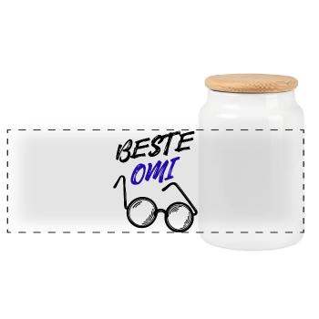 Oma Großmutter Beste Omi Brille Statement - Panorama Keksdose mit Holzdeckel - Weiß - Vorne