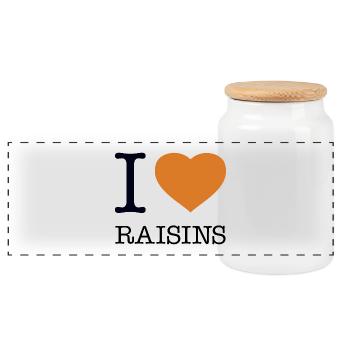 I LOVE RAISINS Rosinen - Panoramic Cookie Jar with Wooden Lid - white - Front