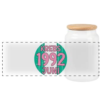 Sternzeichen Krebs Juni 1992 Geburtstag - Panorama Keksdose mit Holzdeckel - Weiß - Vorne