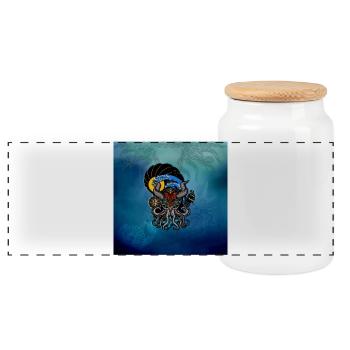 Lustiger Oktopus mit Hörnern und Boot - Panorama Keksdose mit Holzdeckel - Weiß - Vorne