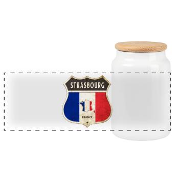 Strasbourg France Coat of Arms Flags Design - Panoramic Cookie Jar with Wooden Lid - white - Front