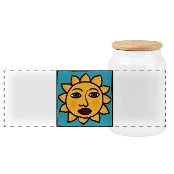 Sun - Panoramic Cookie Jar with Wooden Lid - white - Front