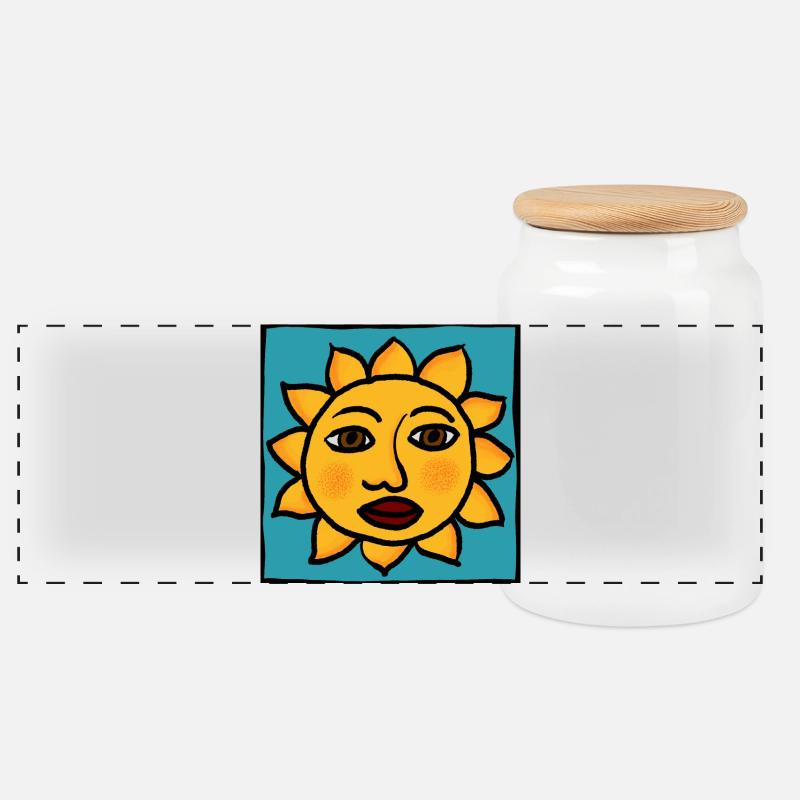 Sonne - Panorama Keksdose mit Holzdeckel - Weiß