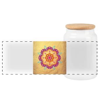 Poster Mandala Ornament Gold Blüte Yoga Indien om - Panorama Keksdose mit Holzdeckel - Weiß - Vorne