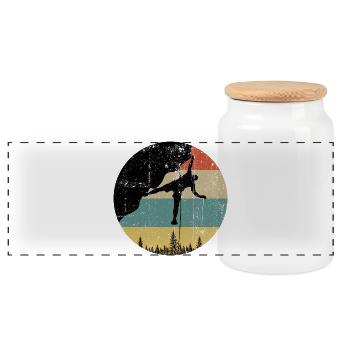 Retro Climber Silhouette auf Striped Horizon - Panorama Keksdose mit Holzdeckel - Weiß - Vorne