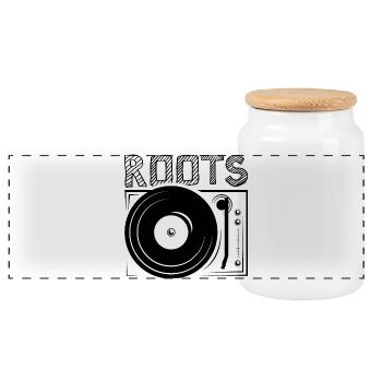 roots dj Symbol Plattenspieler icon Logo Grafik - Panorama Keksdose mit Holzdeckel - Weiß - Vorne