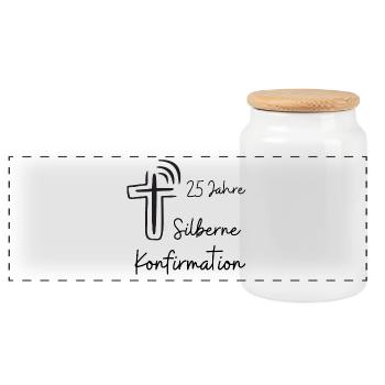 Silberne Konfirmation 25 Jahre Jubelkonfirmation - Panorama Keksdose mit Holzdeckel - Weiß - Vorne