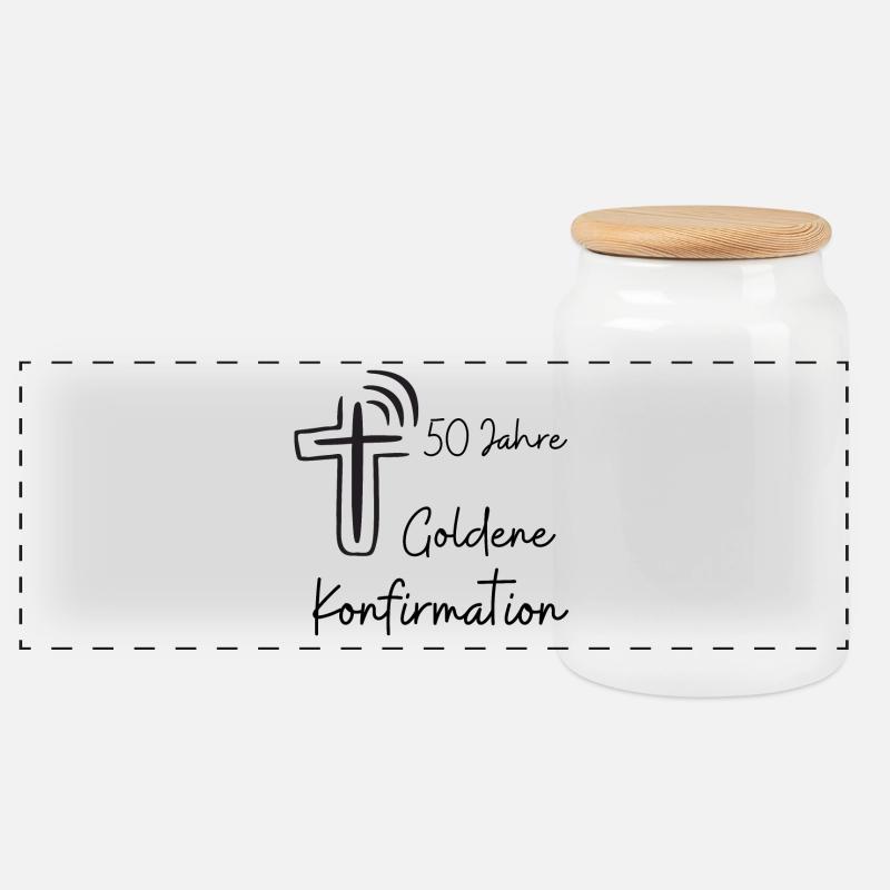 Goldene Konfirmation 50 Jahre Jubelkonfirmation - Panorama Keksdose mit Holzdeckel - Weiß