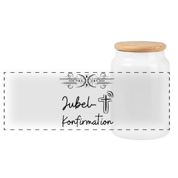 Jubelkonfirmation feiern Konfirmationsjubiläum - Panorama Keksdose mit Holzdeckel - Weiß - Vorne