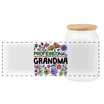 Grandmother Grandma Old Woman All the best statement - Panoramic Cookie Jar with Wooden Lid - white - Front