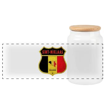 Sint-Niklaas Belgique Armoiries Drapeaux Design - Boîte à biscuits avec couvercle en bois - blanc - Devant