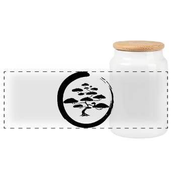 Black Japanese tree - Panoramic Cookie Jar with Wooden Lid - white - Front