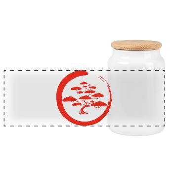 Red Japanese tree - Panoramic Cookie Jar with Wooden Lid - white - Front