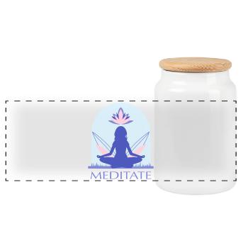 Yoga - Panoramic Cookie Jar with Wooden Lid - white - Front