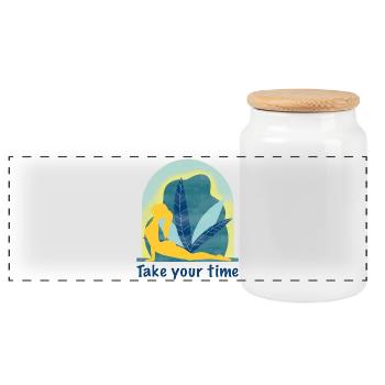 Yoga - Panoramic Cookie Jar with Wooden Lid - white - Front