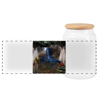 Wonderful fantasy horse - Panoramic Cookie Jar with Wooden Lid - white - Front