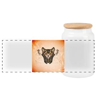 Cute cat - Panoramic Cookie Jar with Wooden Lid - white - Front