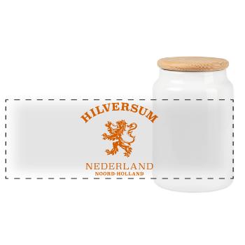 HILVERSUM, Nederland, Netherlands, Netherlands - Panoramic Cookie Jar with Wooden Lid - white - Front