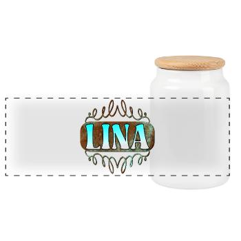 Name gifts for daughter LINA - FIRST NAME GIRL - Panoramic Cookie Jar with Wooden Lid - white - Front