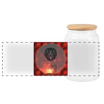 leo - Panoramic Cookie Jar with Wooden Lid - white - Front