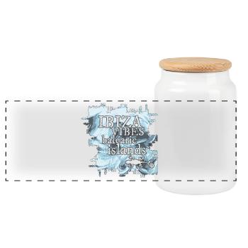Ibiza Vibes Balearic Islands Design - Panorama Keksdose mit Holzdeckel - Weiß - Vorne
