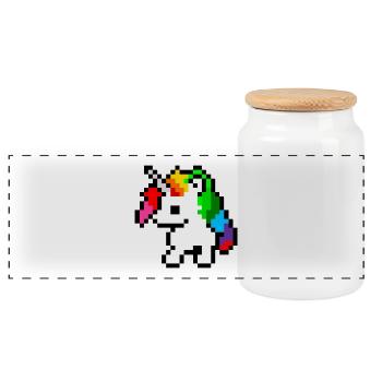 PixelEinhorn Regenbogen - Panorama Keksdose mit Holzdeckel - Weiß - Vorne