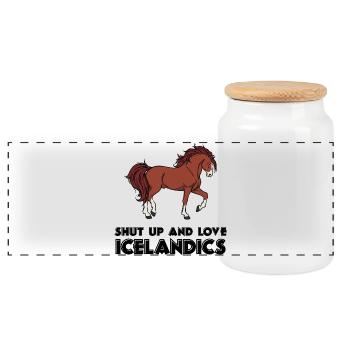 Cool Icelandic Horses Statement Horse Love Icelanders - Panoramic Cookie Jar with Wooden Lid - white - Front