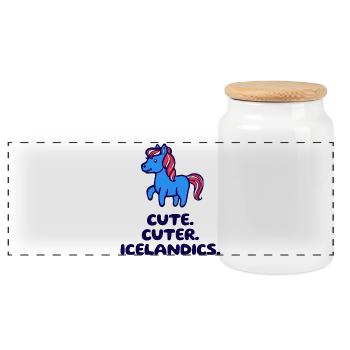 Pony Icelandic Icelandic Horses Statement Icelandic Ponies - Panoramic Cookie Jar with Wooden Lid - white - Front