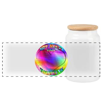 Rainbow with heart and tolerance without a wall - Panoramic Cookie Jar with Wooden Lid - white - Front