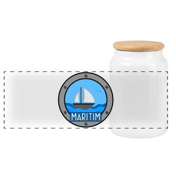 Maritim - Panorama Keksdose mit Holzdeckel - Weiß - Vorne