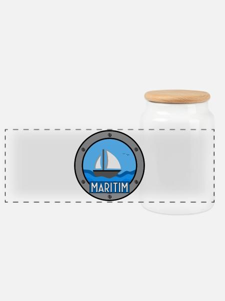 Maritim - Panorama Keksdose mit Holzdeckel - Weiß
