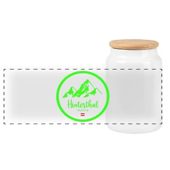 Hinterthal Alpen Neon Logo - Panorama Keksdose mit Holzdeckel - Weiß - Vorne