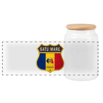 Motif écusson Satu Mare Romania - Boîte à biscuits avec couvercle en bois - blanc - Devant