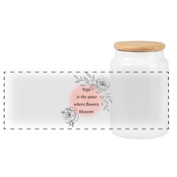 Yoga Room Blossoms Awaken - Panoramic Cookie Jar with Wooden Lid - white - Front