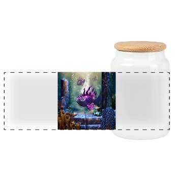 Cute fantasy fish in the deep ocean - Panoramic Cookie Jar with Wooden Lid - white - Front