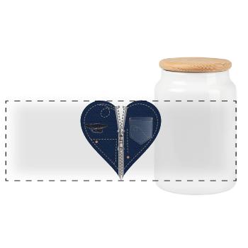 cœur sombre en jean look avec fermeture éclair - Boîte à biscuits avec couvercle en bois - blanc - Devant