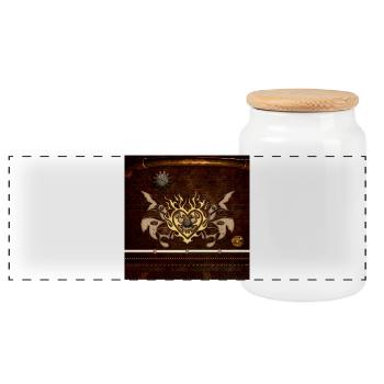 Wonderful heart, clocks and steampun gears - Panoramic Cookie Jar with Wooden Lid - white - Front