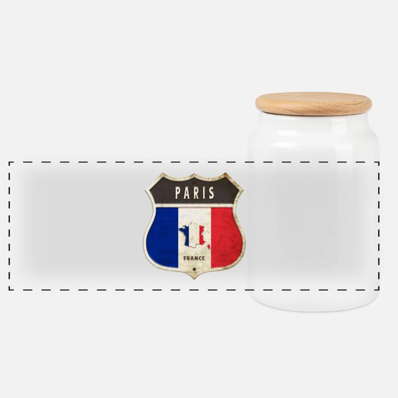 Paris Frankreich Wappen Flaggen Design - Panorama Keksdose mit Holzdeckel - Weiß