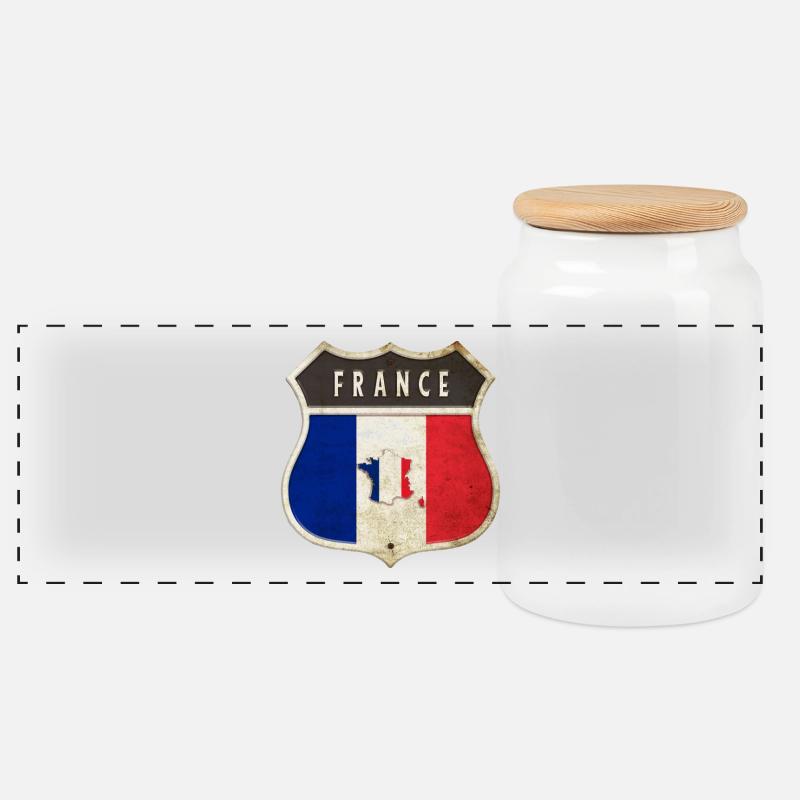 Frankreich Wappen Flaggen Design - Panorama Keksdose mit Holzdeckel - Weiß