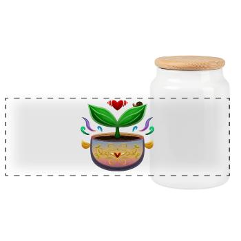the colorful pot of heaven! By Pousse2Bambou ! - Panoramic Cookie Jar with Wooden Lid - white - Front