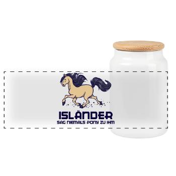 Pferdenarr Islandpferde Pferde Statement Galopp - Panorama Keksdose mit Holzdeckel - Weiß - Vorne