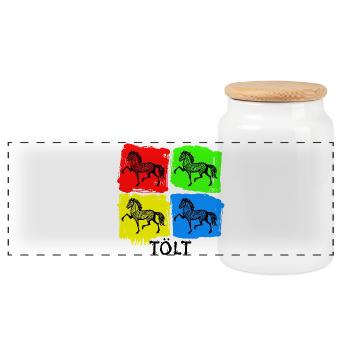Horses Stallion Saying Icelandic Horses Horse Love Tölt - Panoramic Cookie Jar with Wooden Lid - white - Front