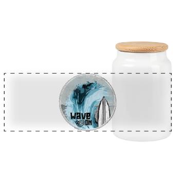 Meereswelle mit Surfboard Design - Panorama Keksdose mit Holzdeckel - Weiß - Vorne