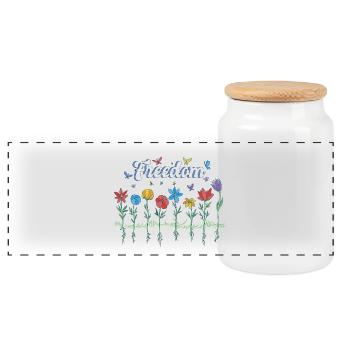 Freedom Flowers Butterflies Freedom Design - Panoramic Cookie Jar with Wooden Lid - white - Front