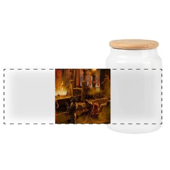 In the spooky darkness of the night - Panoramic Cookie Jar with Wooden Lid - white - Front