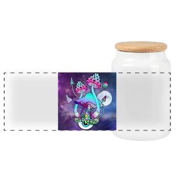 Magic Mushrooms Psychedelic Mushroom Art - Panoramic Cookie Jar with Wooden Lid - white - Front