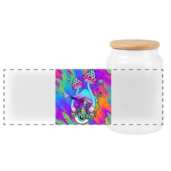 Magic mushrooms colorful Psychedelic mushroom art - Panoramic Cookie Jar with Wooden Lid - white - Front